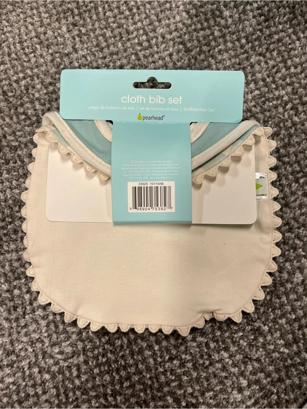 NEW Pearhead cloth baby bibs set of 2 chick magnet chickens farm blue Velcro boy